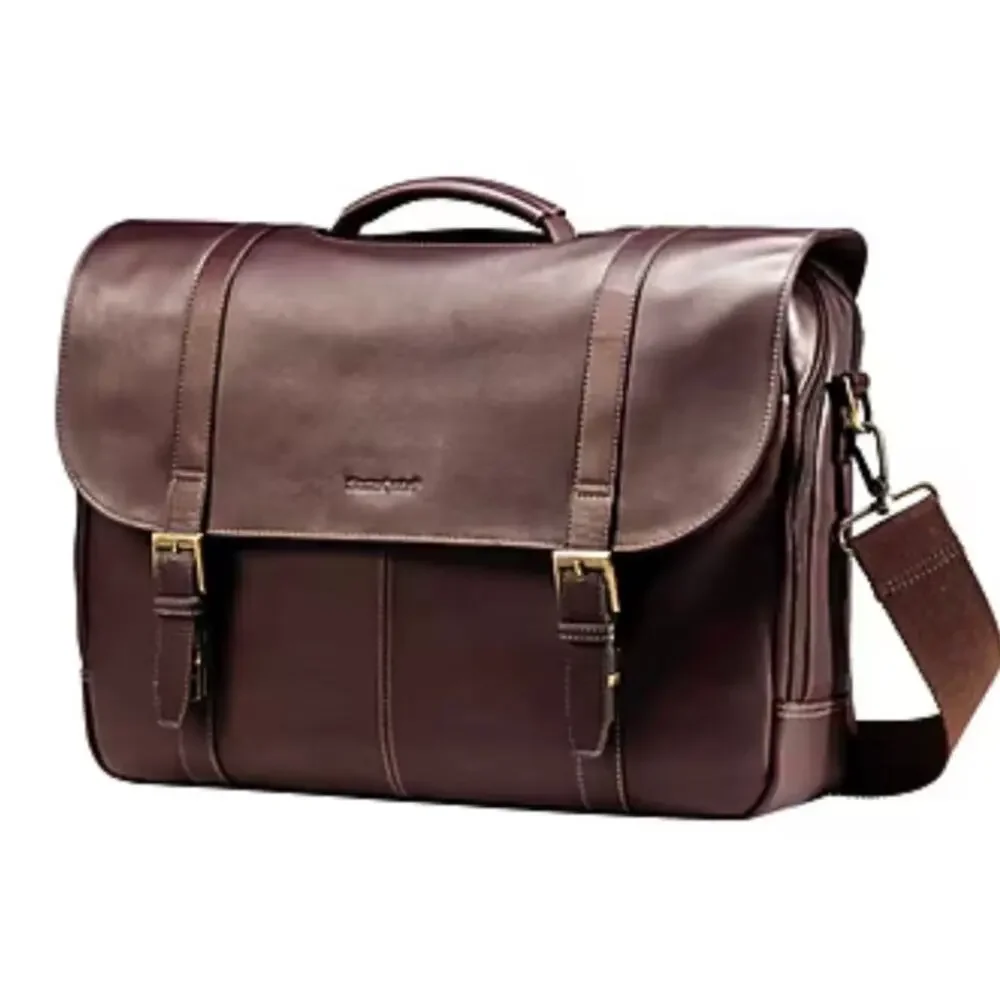 Samsonite Colombian Leather Messenger Laptop Bag Brown Briefcase Shoulder Bag